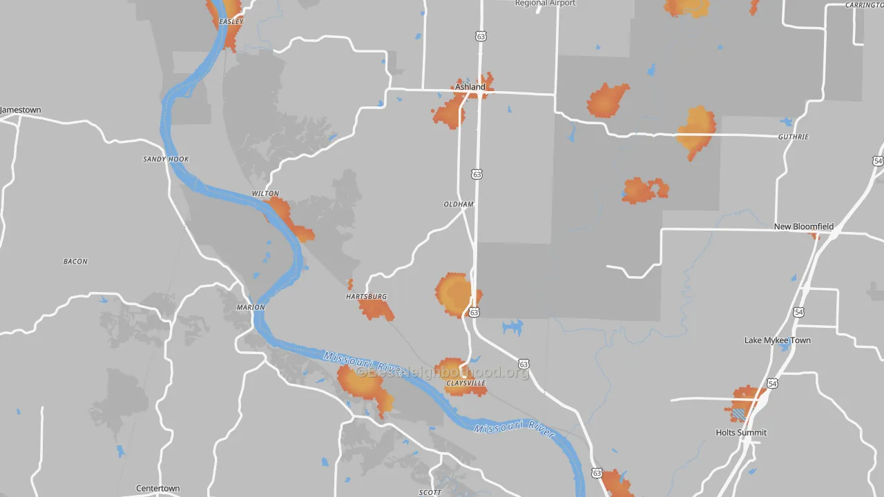 Bike Grade map of Hartsburg, MO