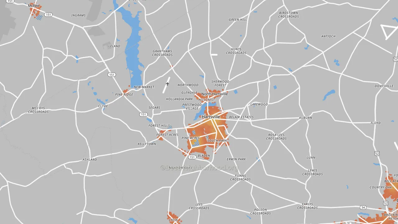 Bike Grade map of Hartsville, SC