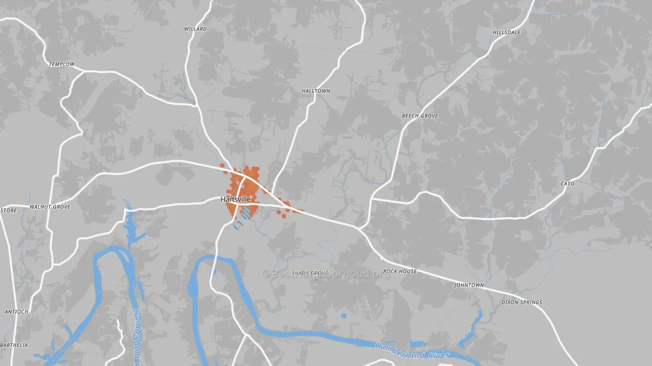 Bike Grade map of Hartsville, TN