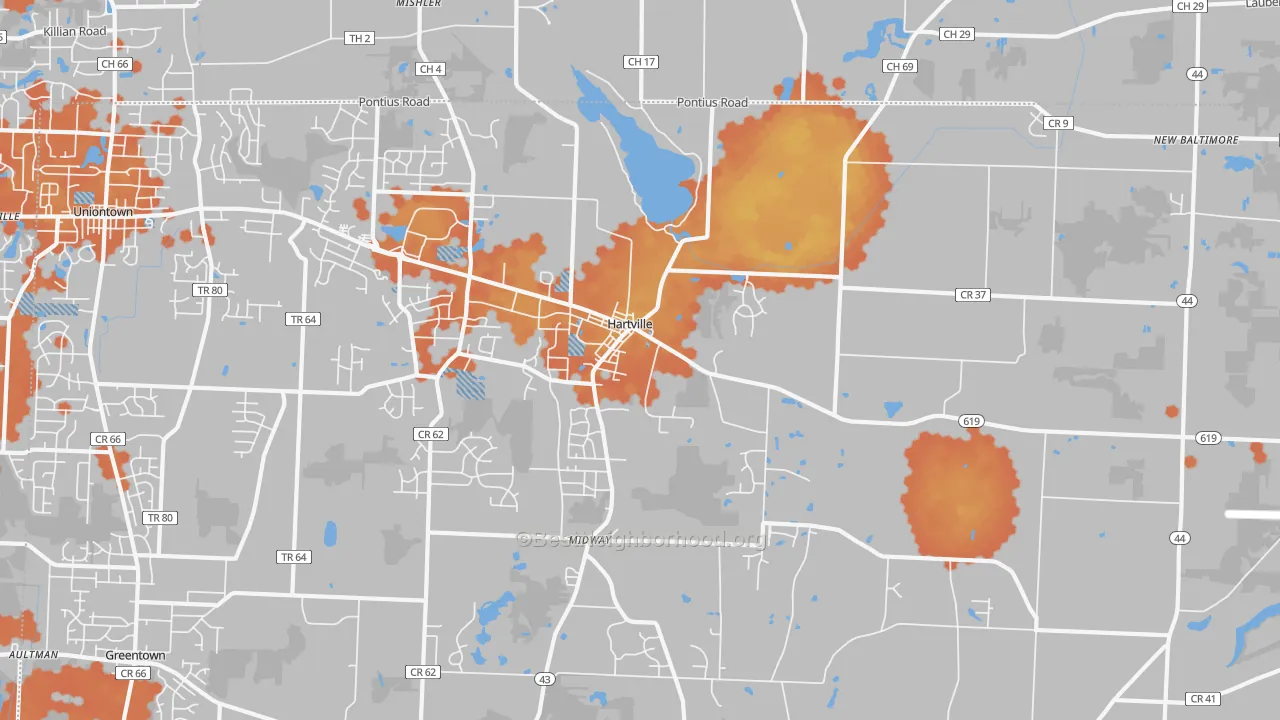 Bike Grade map of Hartville, OH