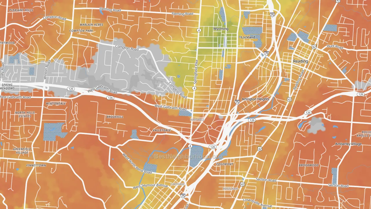 Bike Grade map of Hartwell, Cincinnati, OH
