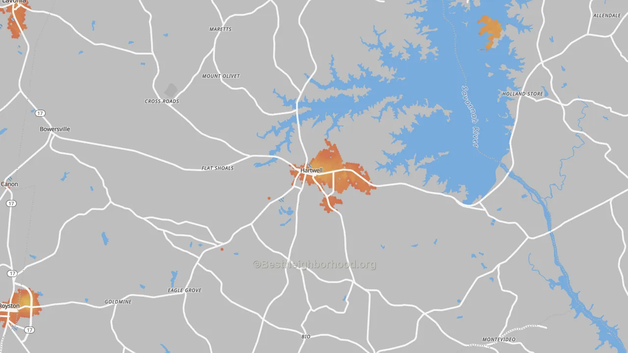 Bike Grade map of Hartwell, GA