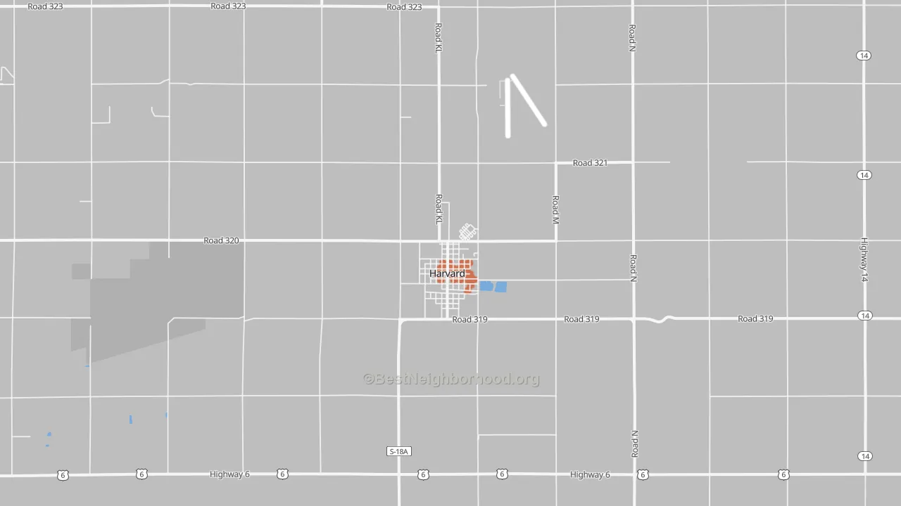 Bike Grade map of Harvard, NE