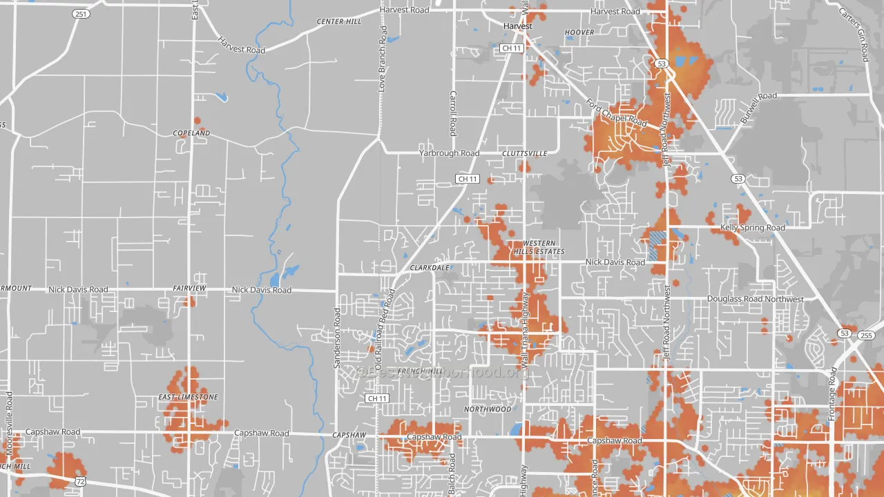 Bike Grade map of Harvest, AL