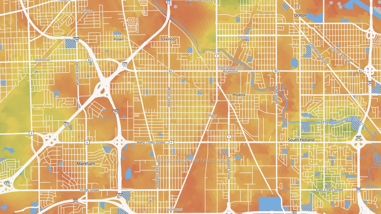 Bike Grade map of Harvey, IL