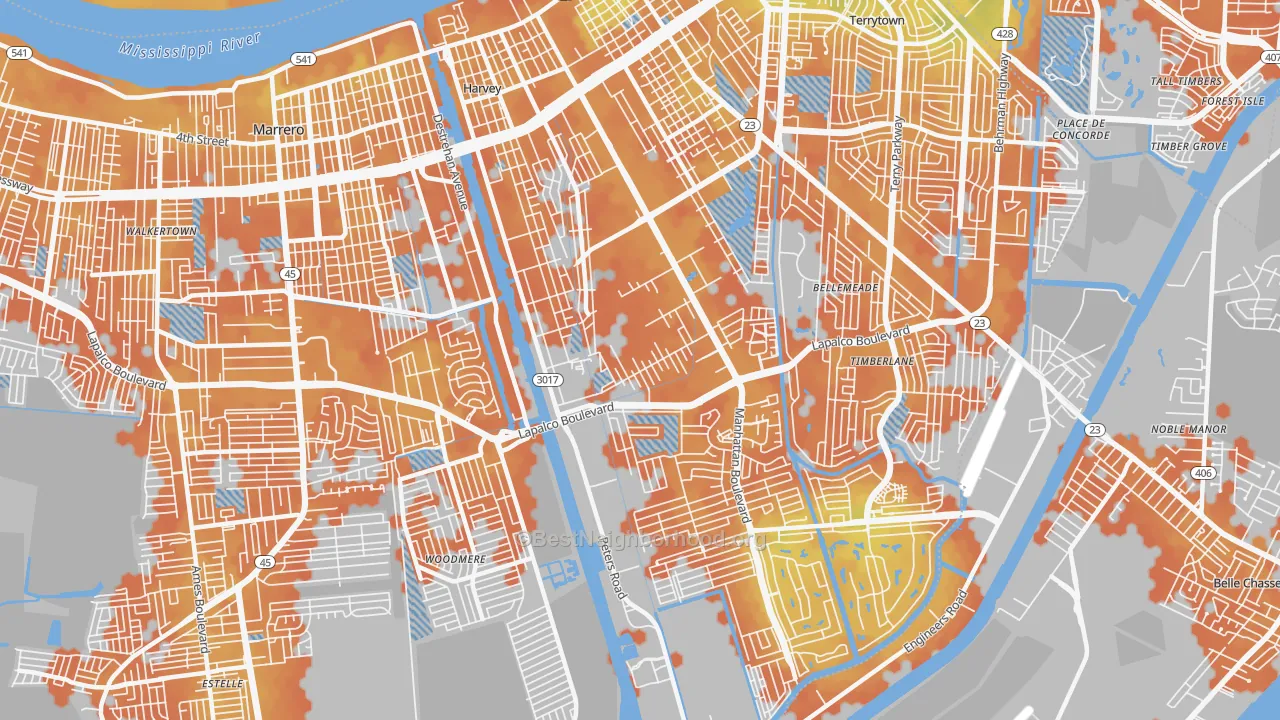 Bike Grade map of Harvey, LA