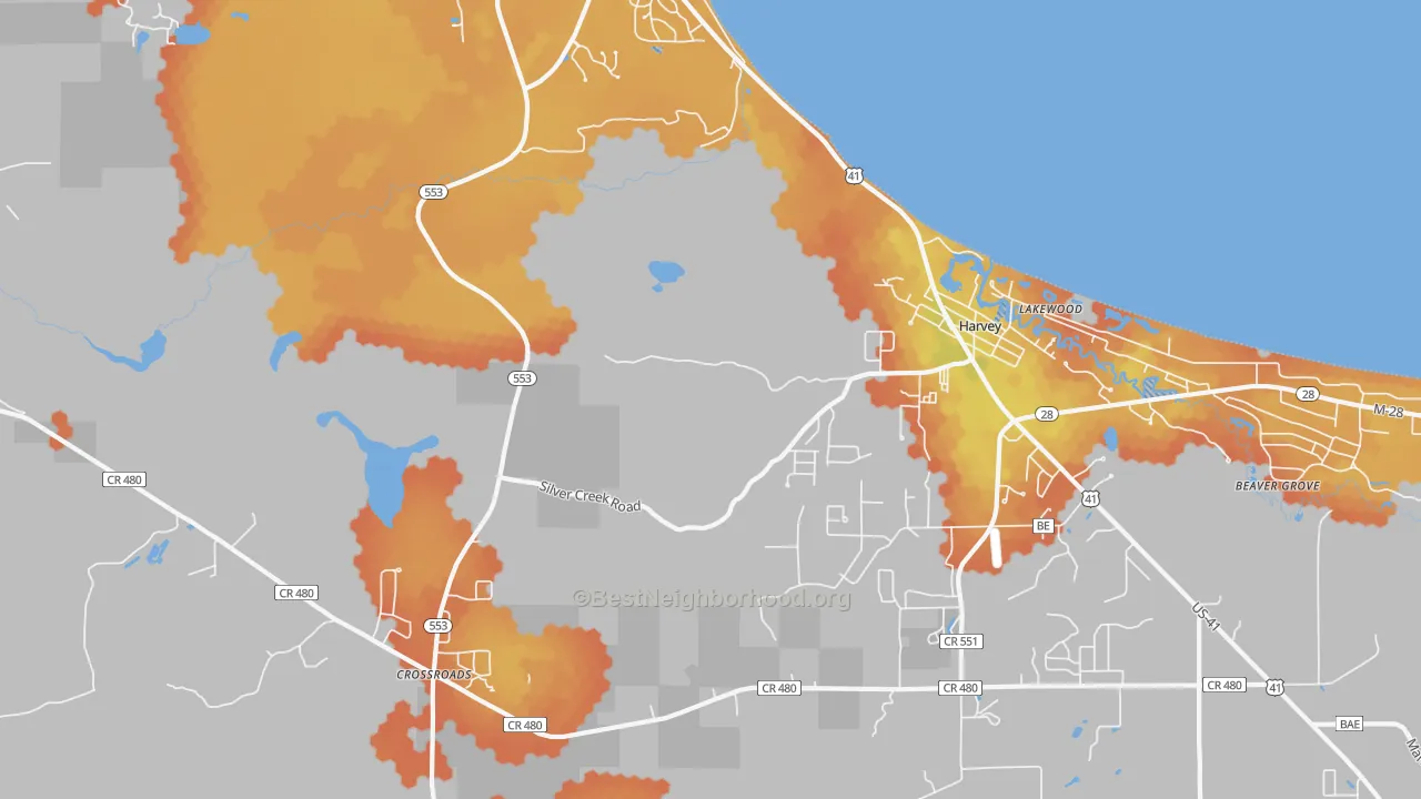 Bike Grade map of Harvey, MI