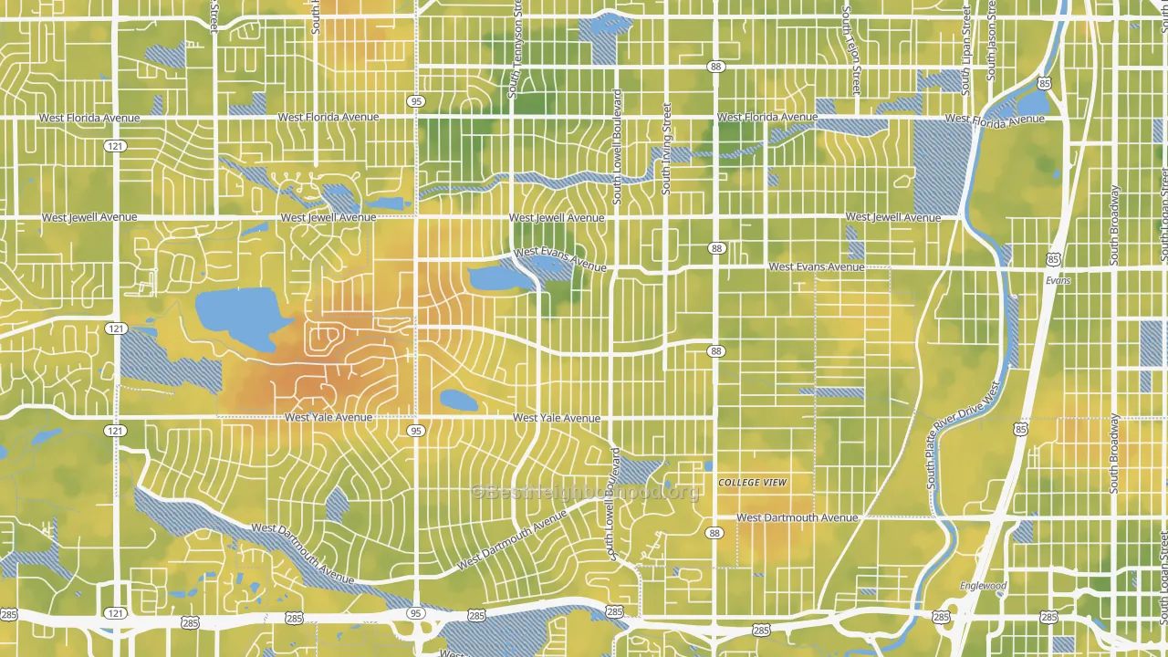 Bike Grade map of Harvey Park, Denver, CO