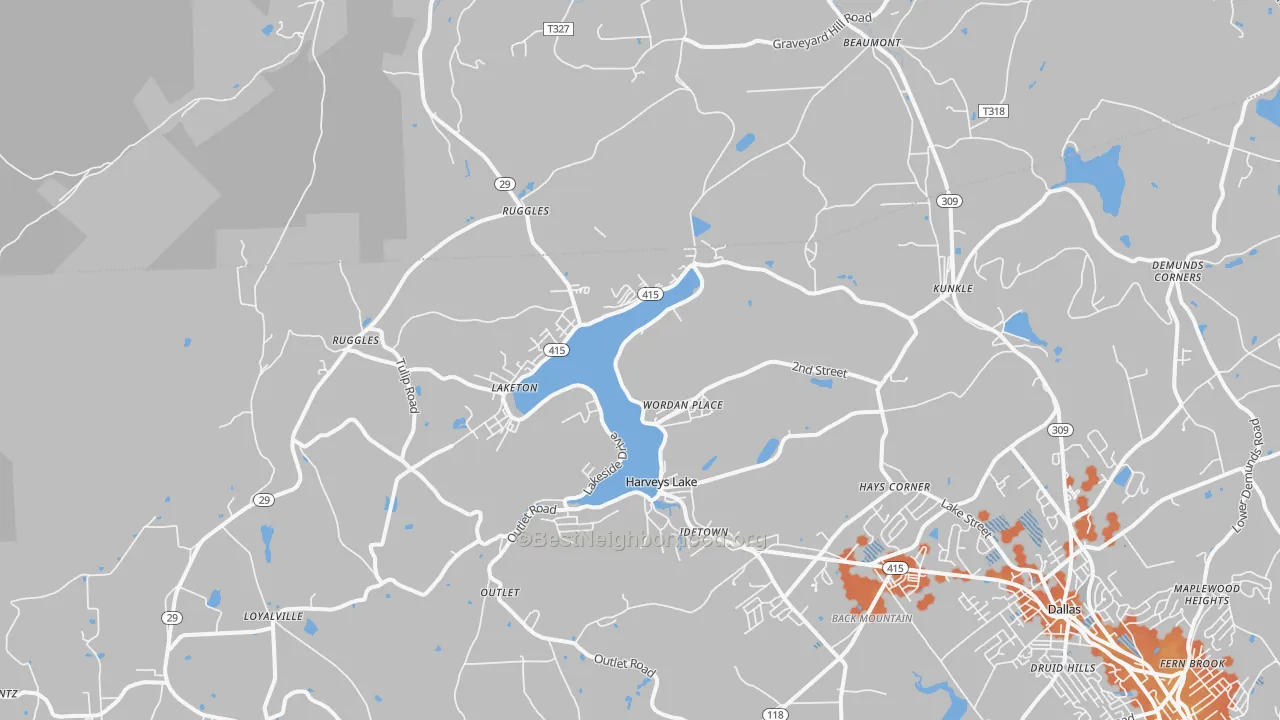 Bike Grade map of Harveys Lake, PA