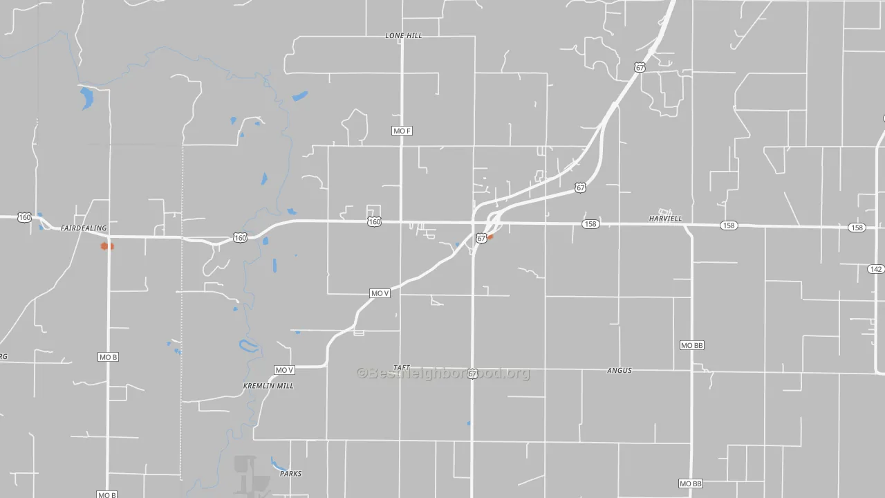 Bike Grade map of Harviell, MO