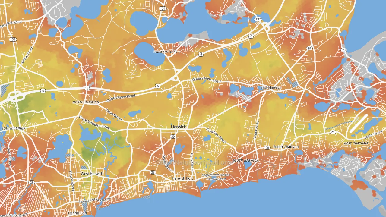 Bike Grade map of Harwich, MA
