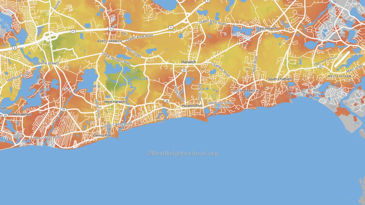 Bike Grade map of Harwich Port, MA