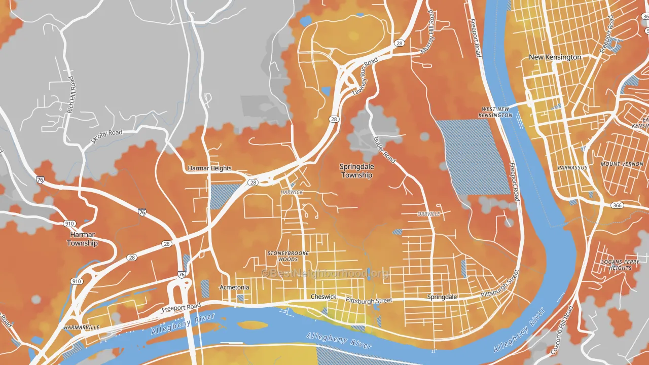 Bike Grade map of Harwick, PA