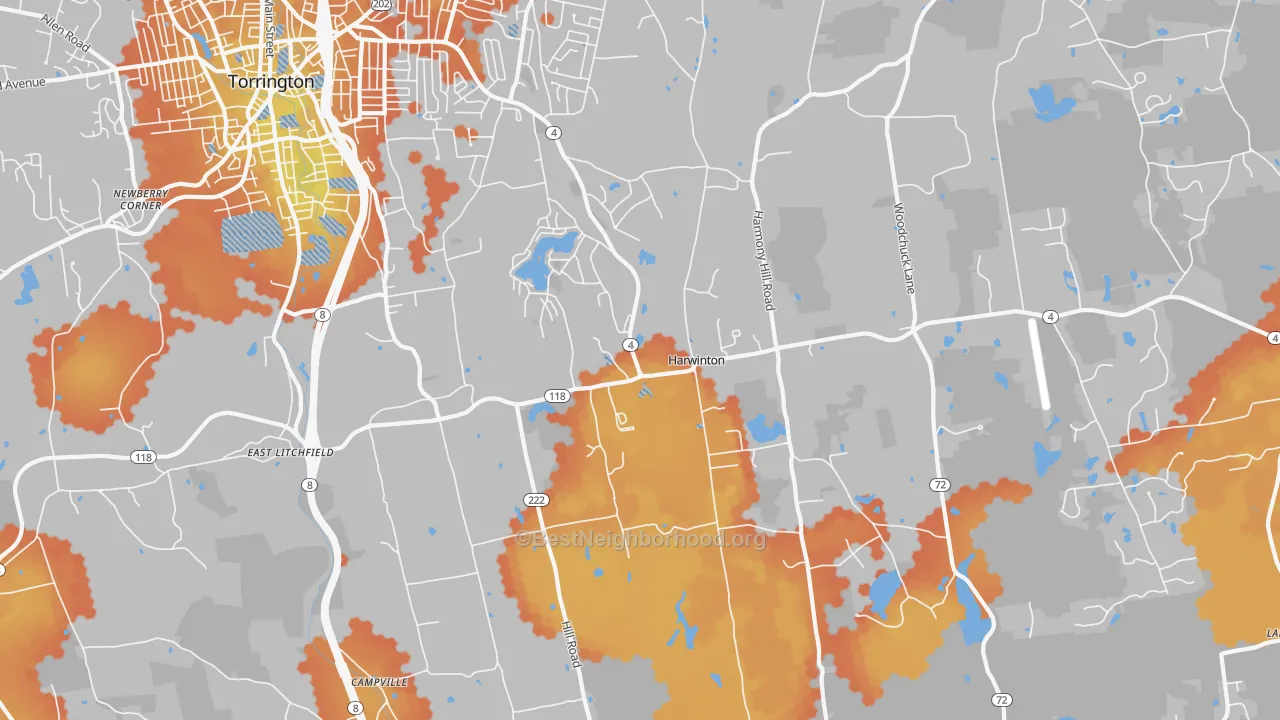 Bike Grade map of Harwinton, CT