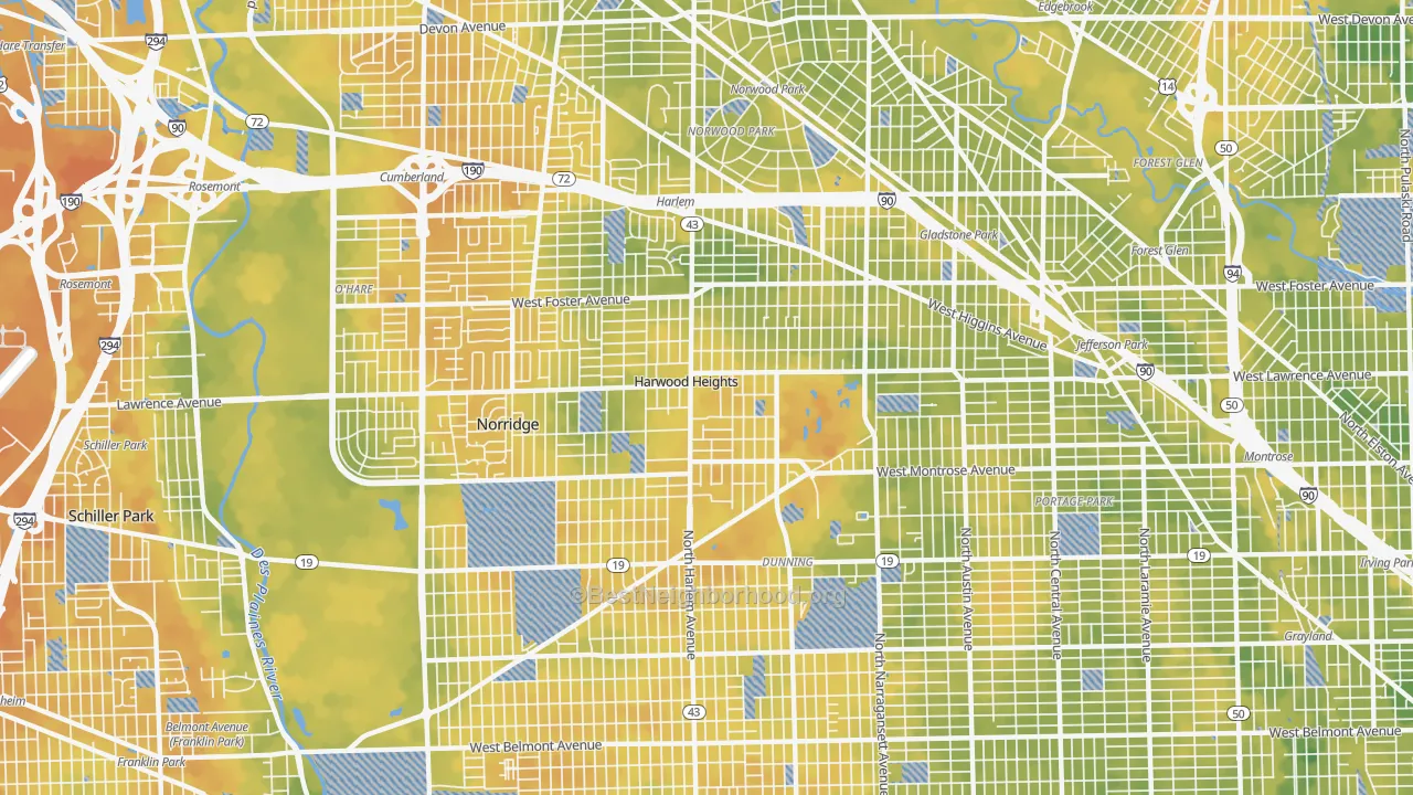 Bike Grade map of Harwood Heights, IL