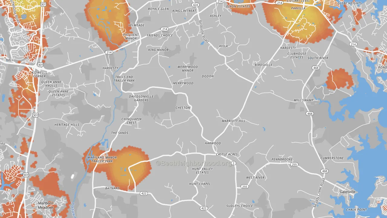 Bike Grade map of Harwood, MD