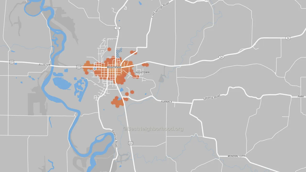 Bike Grade map of Hashtown, IN