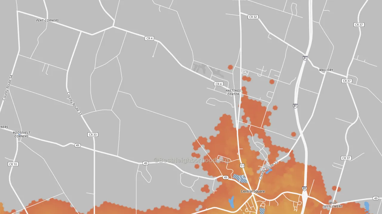 Bike Grade map of Hastings Center, NY