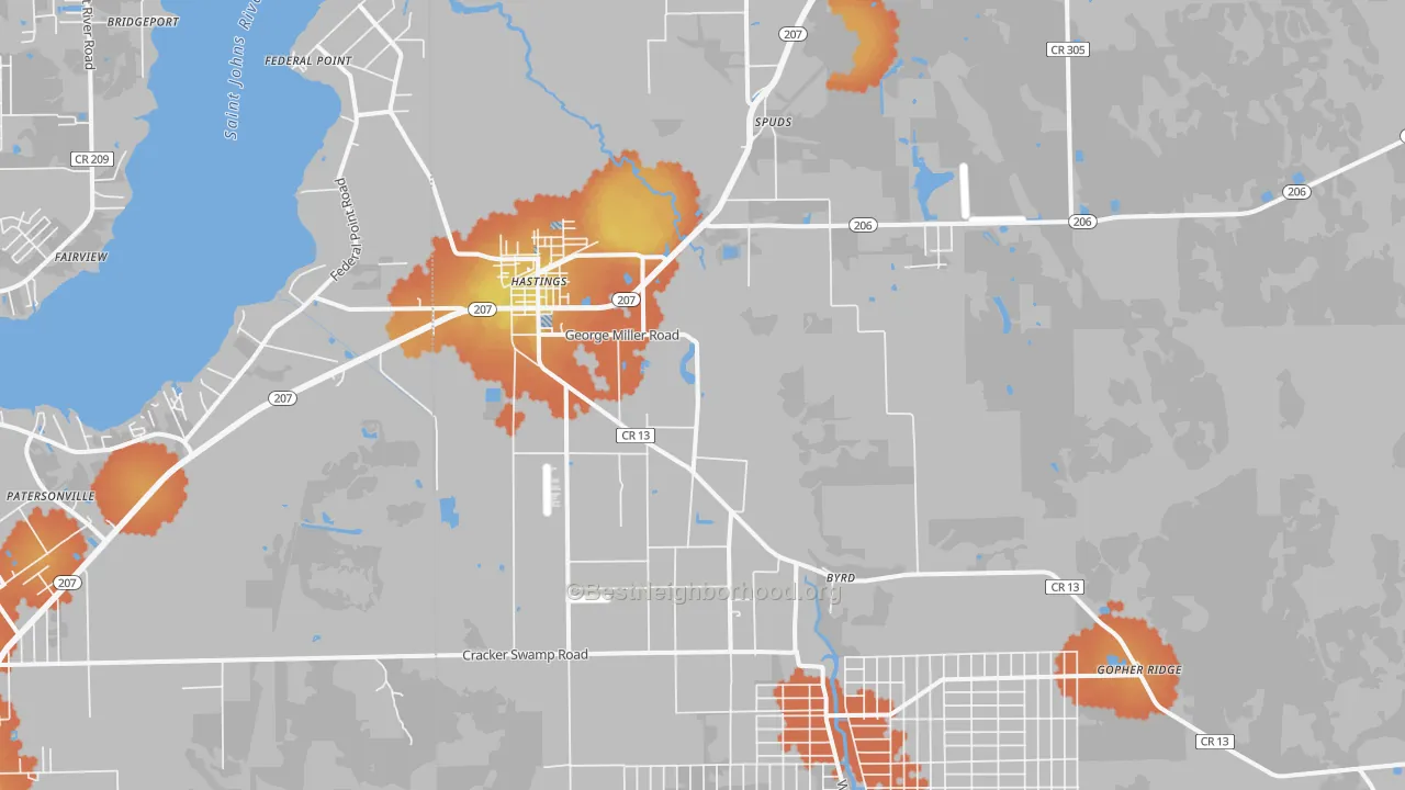 Bike Grade map of Hastings, FL
