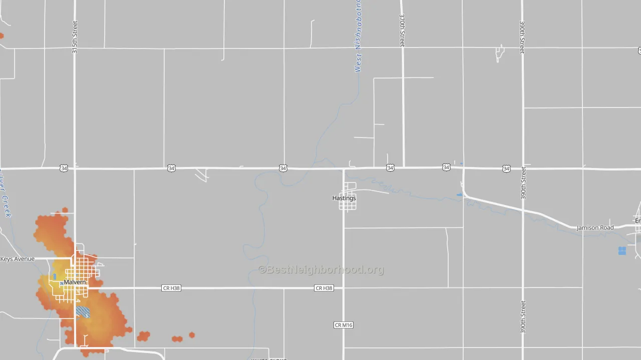Bike Grade map of Hastings, IA