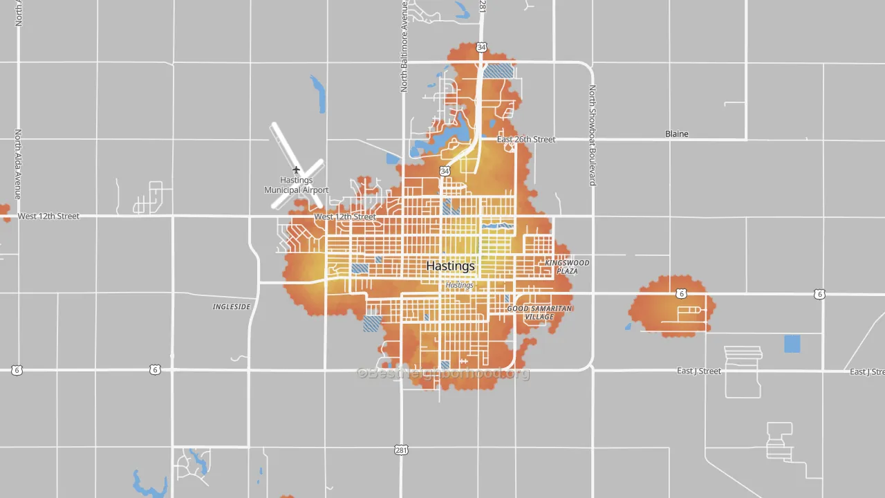Bike Grade map of Hastings, NE