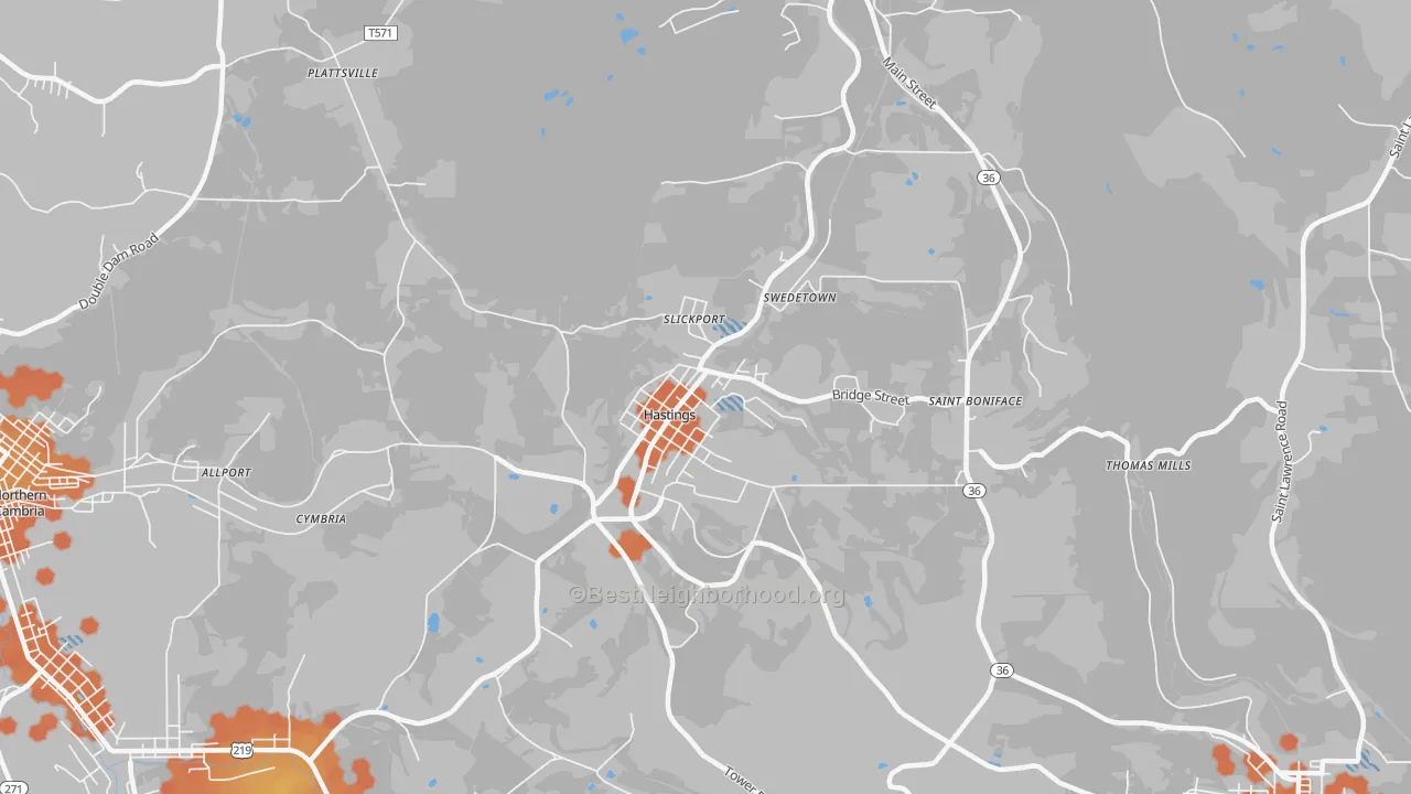 Bike Grade map of Hastings, PA