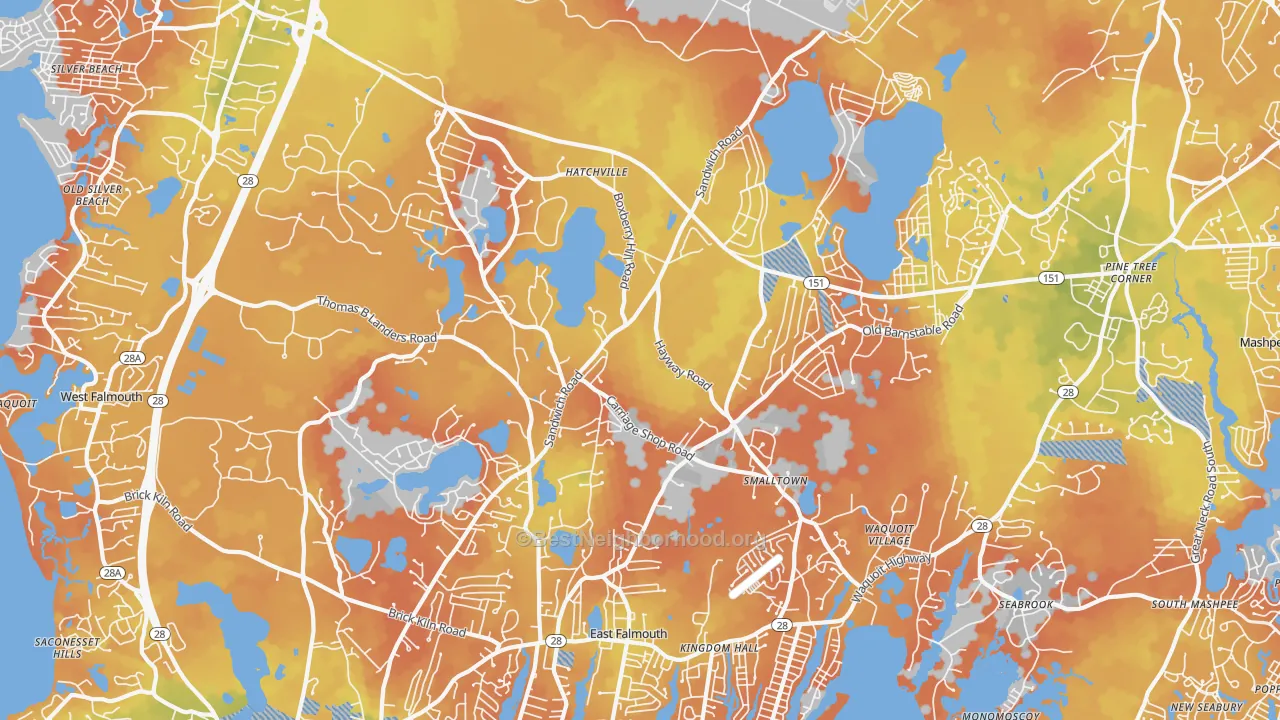 Bike Grade map of Hatchville, East Falmouth, MA