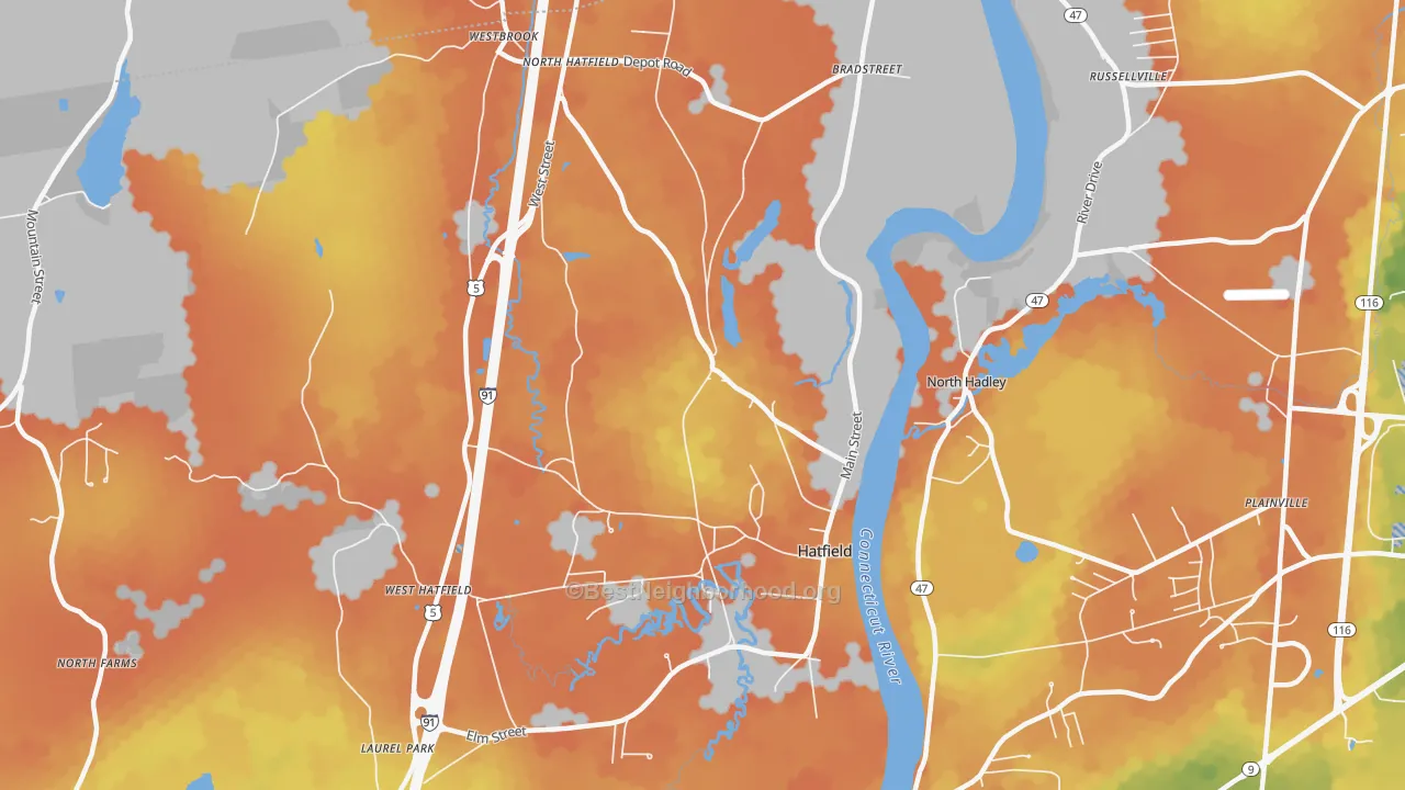 Bike Grade map of Hatfield, MA