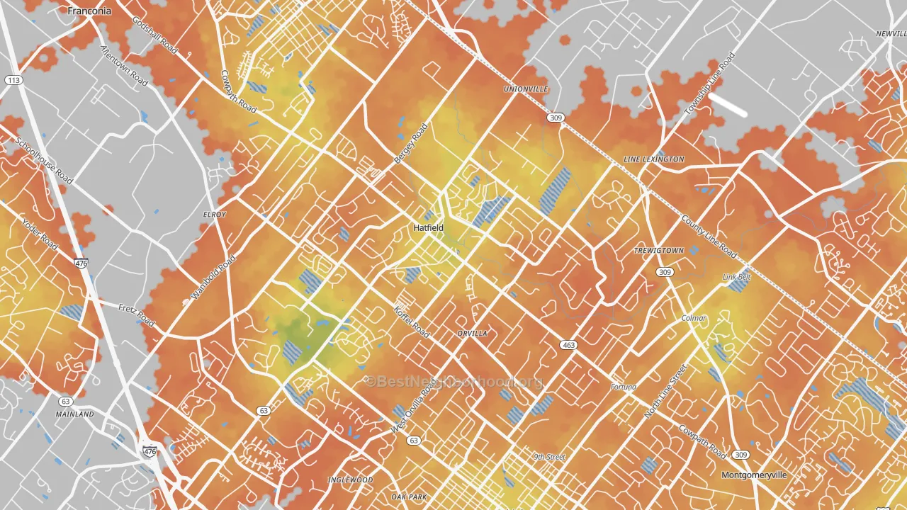 Bike Grade map of Hatfield, PA