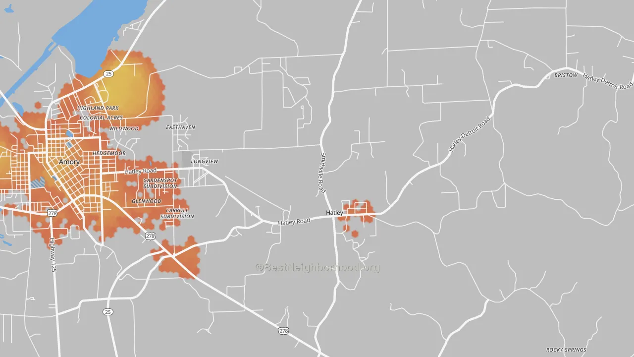 Bike Grade map of Hatley, MS