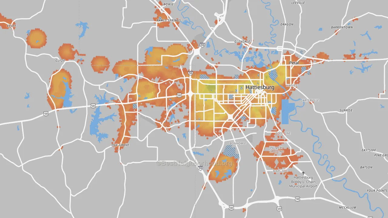 Bike Grade map of Hattiesburg, MS