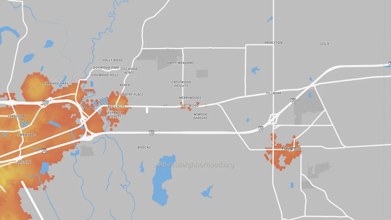 Bike Grade map of Haughton, LA