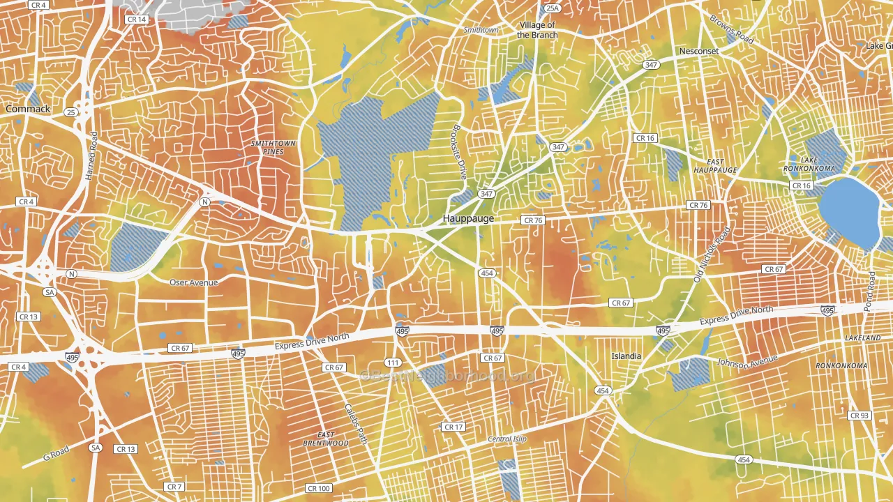 Bike Grade map of Hauppauge, NY