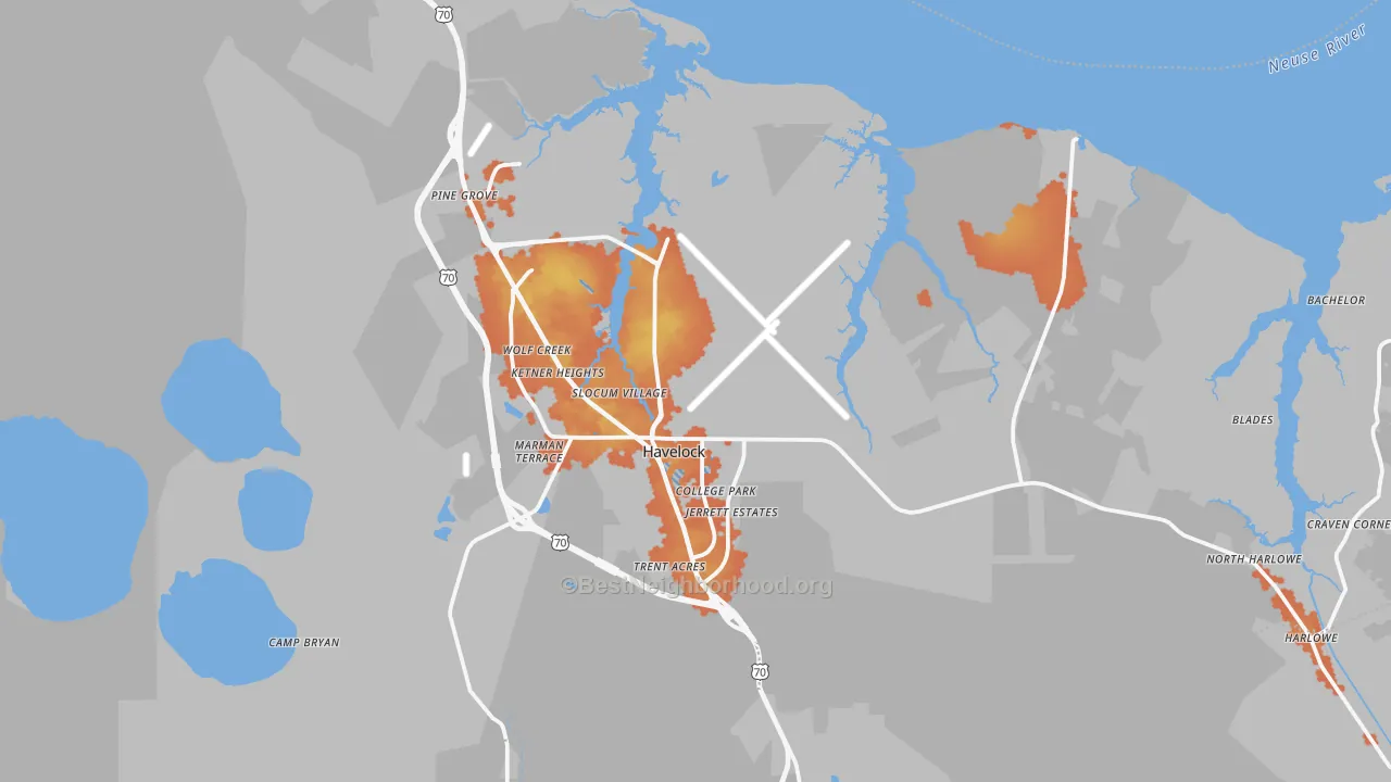 Bike Grade map of Havelock, NC