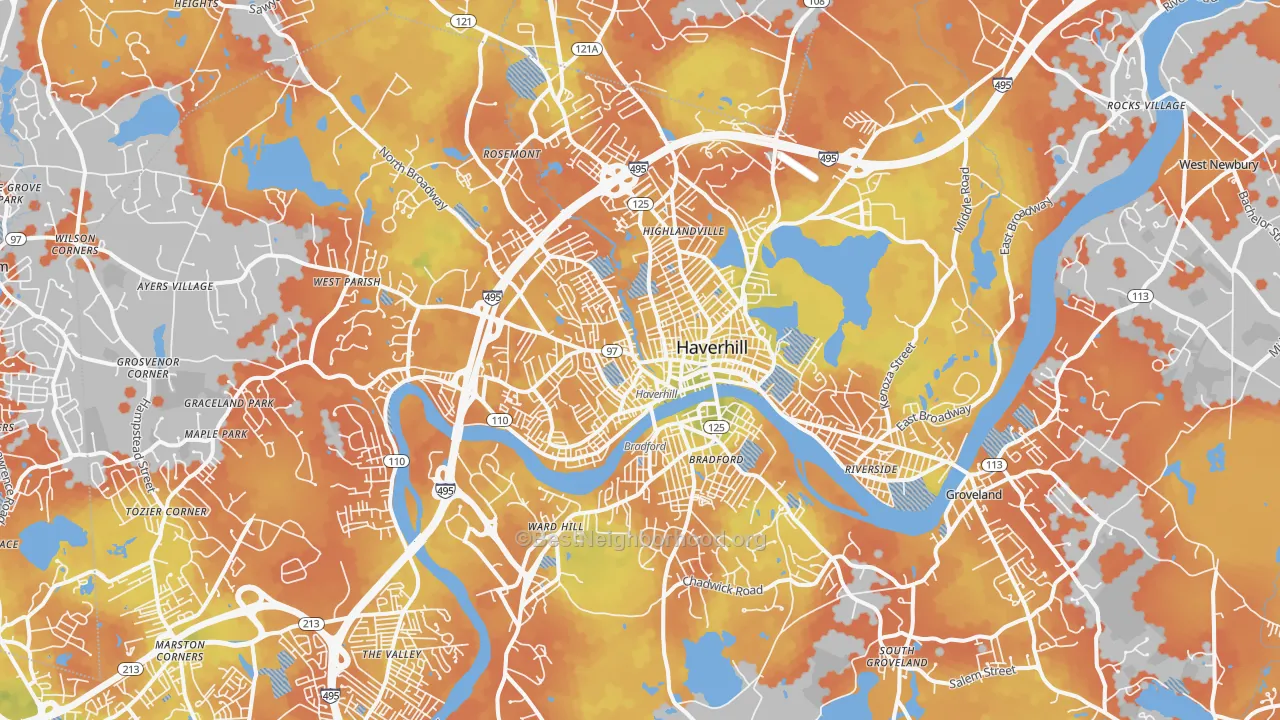 Bike Grade map of Haverhill, MA