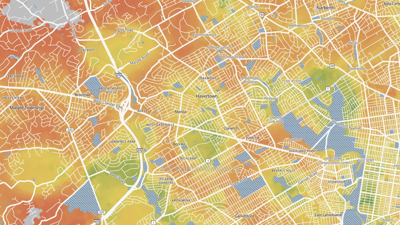 Bike Grade map of Havertown, PA
