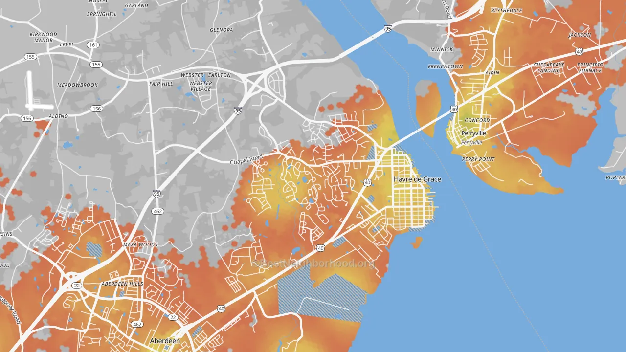 Bike Grade map of Havre de Grace, MD