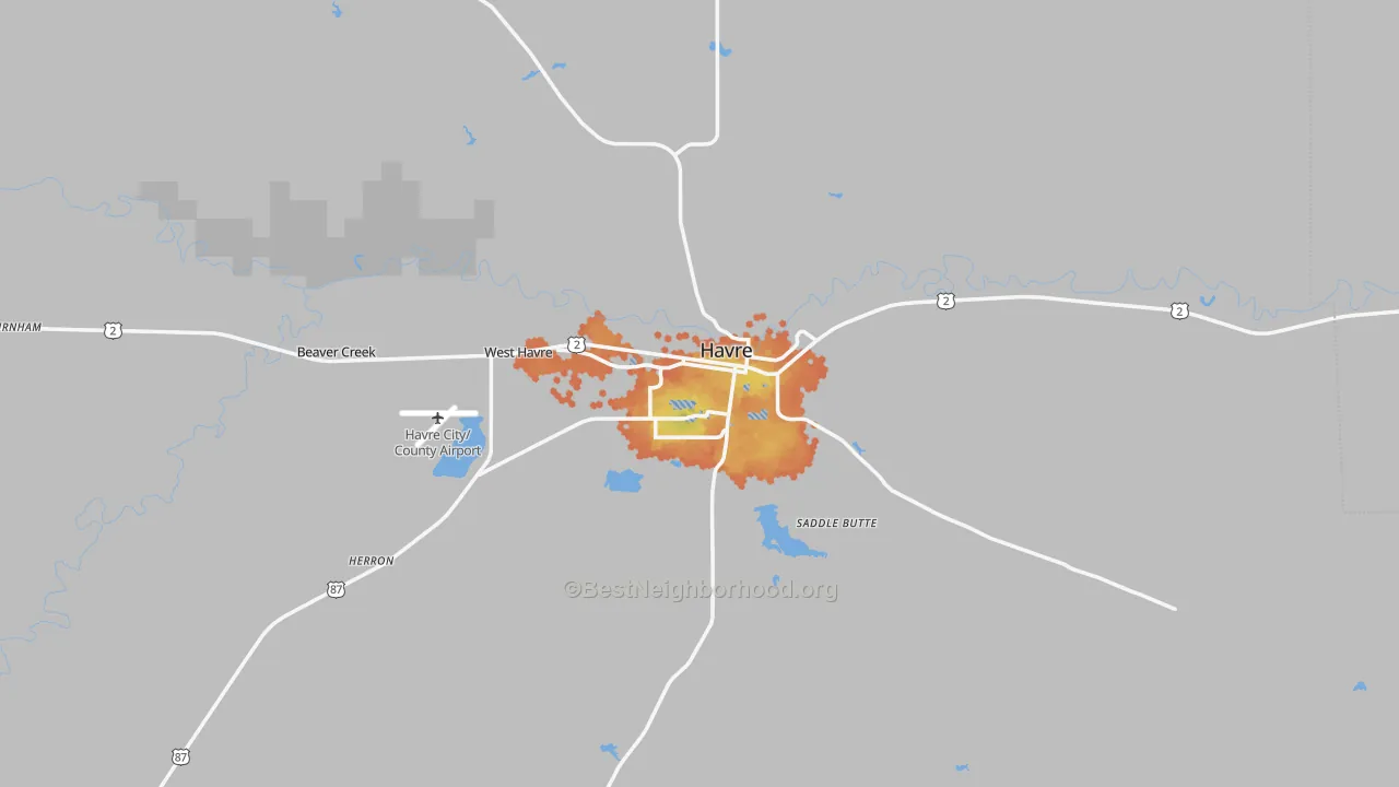 Bike Grade map of Havre, MT