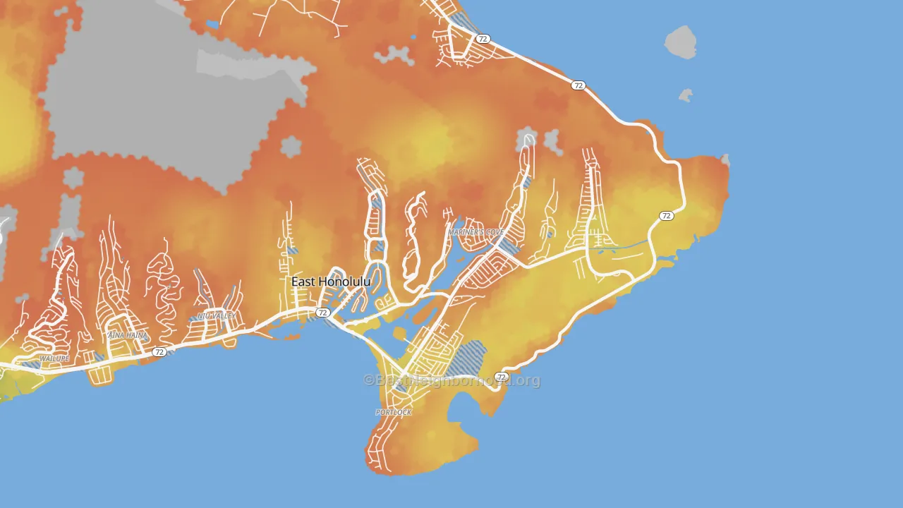 Bike Grade map of Hawaii Kai, East Honolulu, HI