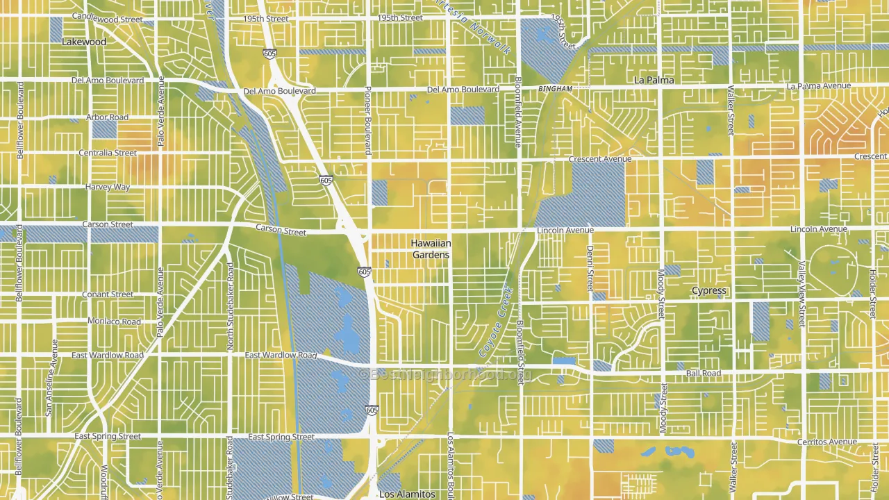 Bike Grade map of Hawaiian Gardens, CA