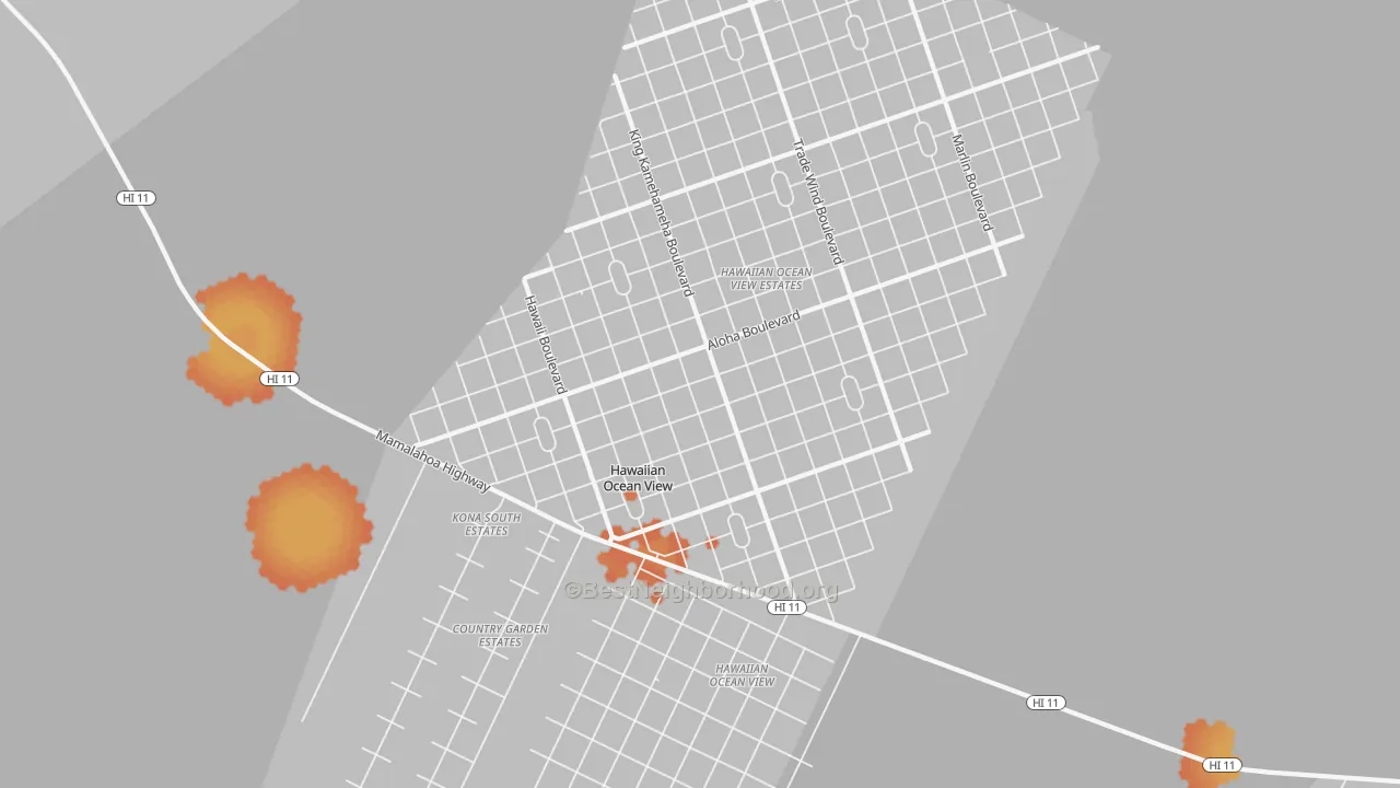 Bike Grade map of Hawaiian Ocean View, HI