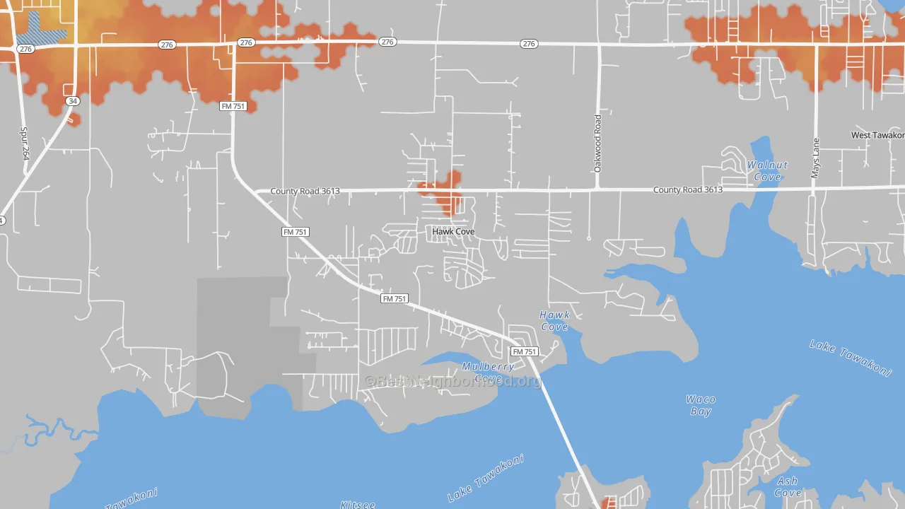 Bike Grade map of Hawk Cove, TX