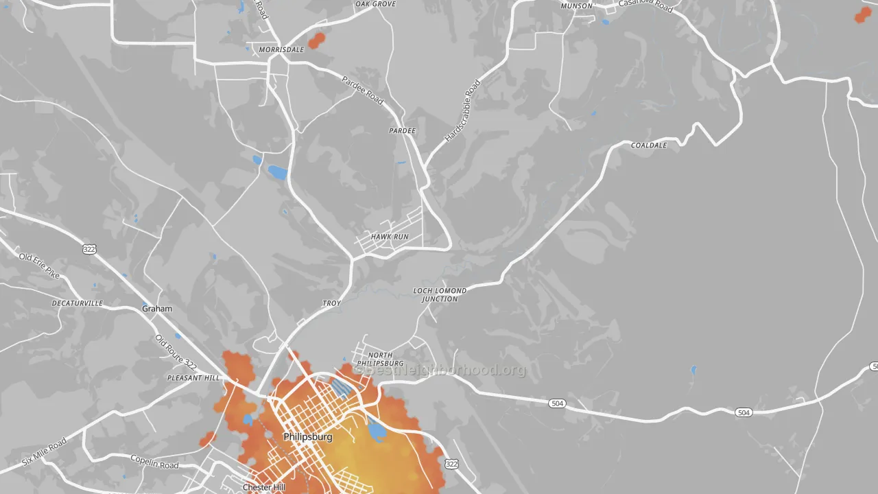 Bike Grade map of Hawk Run, PA