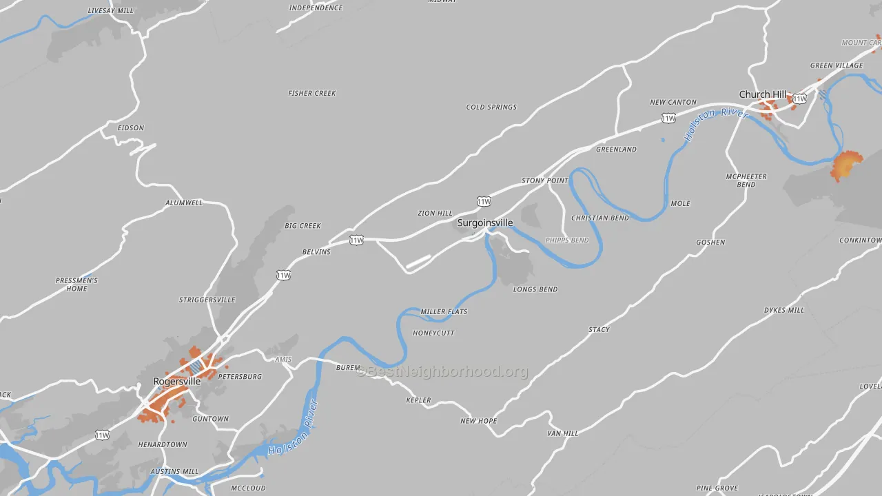 Bike Grade map of Hawkins County, TN