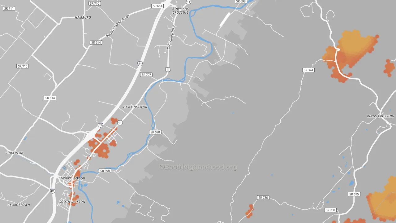 Bike Grade map of Hawkinstown, VA