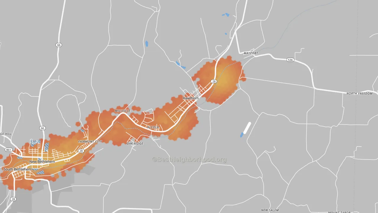 Bike Grade map of Hawthorn, PA