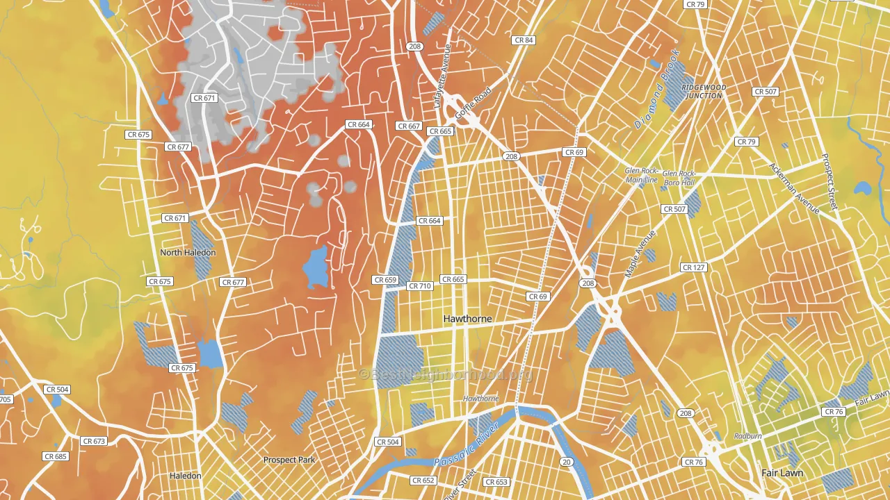 Bike Grade map of Hawthorne, NJ
