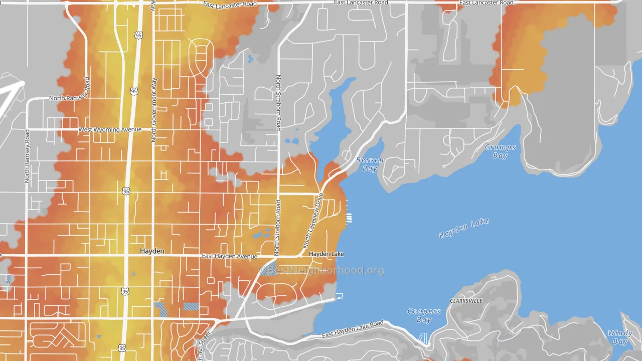 Bike Grade map of Hayden Lake, ID