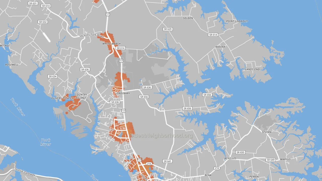 Bike Grade map of Hayes, VA