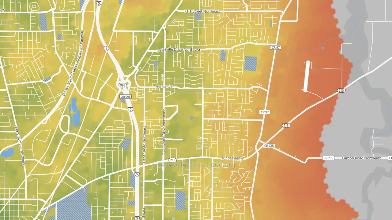 Bike Grade map of Hayesville, OR